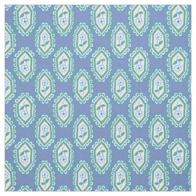 Chic Blue Vintage Periwinkle Floral Pattern Fabric (Swatch)
