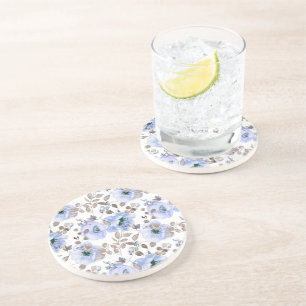 Chic Blue Watercolor Flowers  Coaster