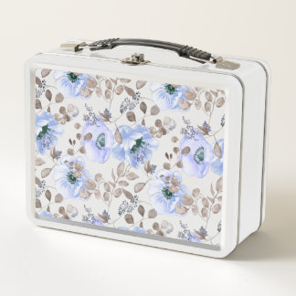 Chic Blue Watercolor Flowers Metal Lunch Box