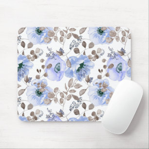 Chic Blue Watercolor Flowers Mouse Pad