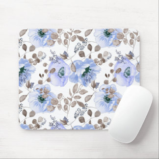 Chic Blue Watercolor Flowers Mouse Pad