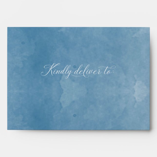 Chic Blue Watercolor, Monogram Wedding Envelope (Front)