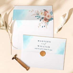 Chic Blue Watercolor Ocean Wedding Invitation  Envelope