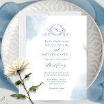 Chic, Blue Watercolor Stains, Monogram Wedding Invitation<br><div class="desc">Delight your guests with this beautiful wedding invitation with soft delicate blue watercolor stains and exquisite hand drawn botanical monogram. Modern hand written calligraphy details. Ability to change "together with their parents" introduction to "together with their families", "together with great joy" or "together with great pleasure". Both front and back...</div>