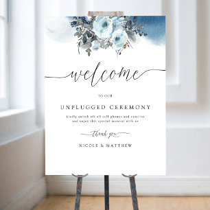 Chic, Blue Wedding Unplugged Ceremony Welcome Sign