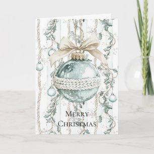Chic Blue White Bow Ornament Card