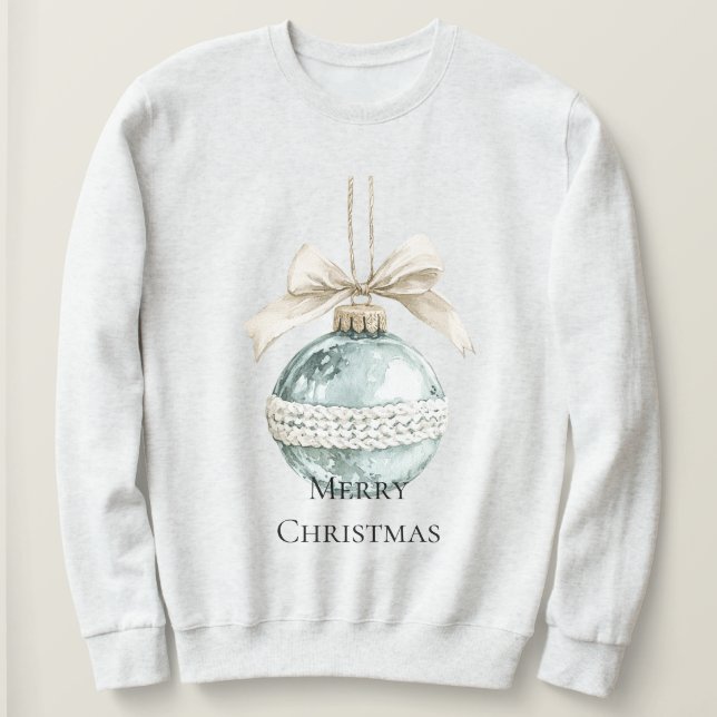 Chic Blue White Bow Ornament Sweatshirt (Design Front)