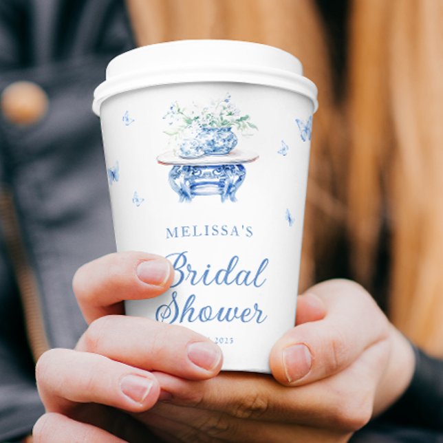 Chic Blue White Chinoiserie Bridal Shower Paper Cups (Creator Uploaded)