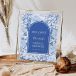 Chic Blue White Chinoiserie Bridal Shower Welcome Poster<br><div class="desc">This chinoiserie-inspired design features elegant botanical florals,  birds and greenery in delft blue and white. Personalise the invite with your details and if you want to further re-arrange the style and placement of the text,  please press the "Click to customise further" button.</div>