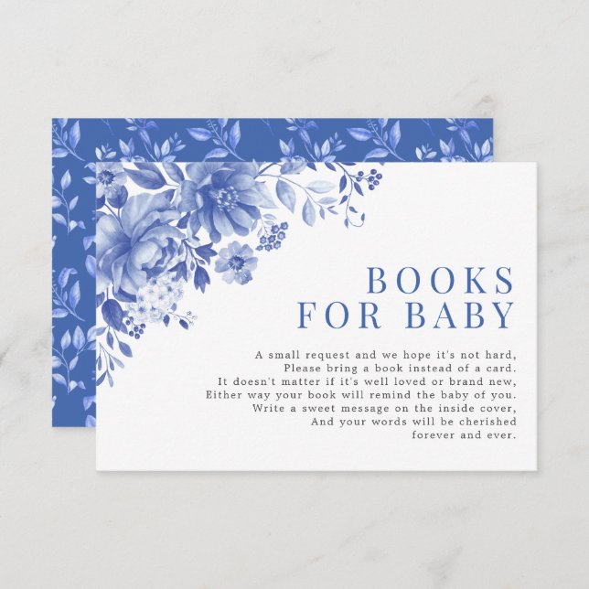 Chic Blue White Chinoiserie Garden Books for Baby Enclosure Card (Front/Back)