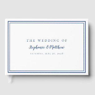 Chic Blue & White Classic Simple Modern Wedding Guest Book