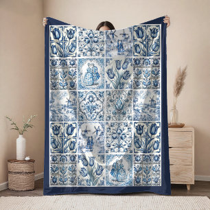 Chic Blue white country scenes toile de jouy Fleece Blanket