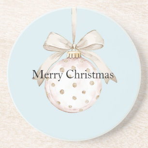 Chic Blue White Dots Bow Ornament Christmas Coaster