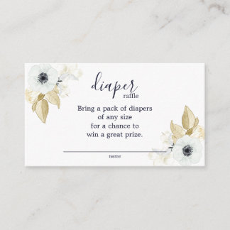 Chic Blue & White Floral Baby Shower Diaper Raffle Enclosure Card