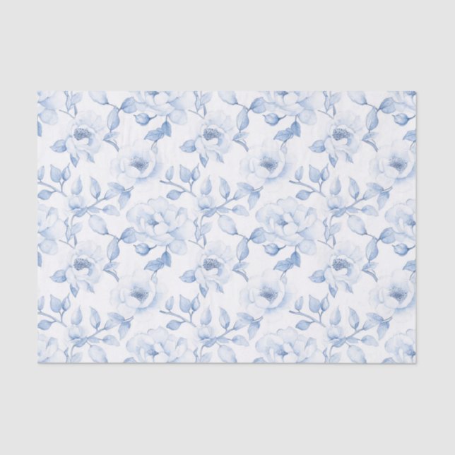 Chic Blue White Floral Bridal Shower Tissue Paper (Front)