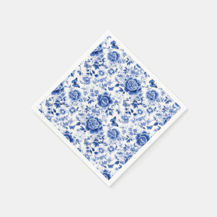 Chic Blue & White Floral Chinoiserie Napkin