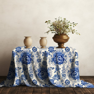 Chic Blue white floral chinoiserie toile monogram Tablecloth