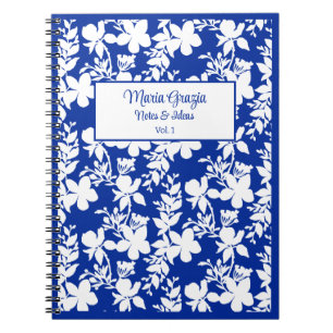 Chic Blue White Floral Notebook
