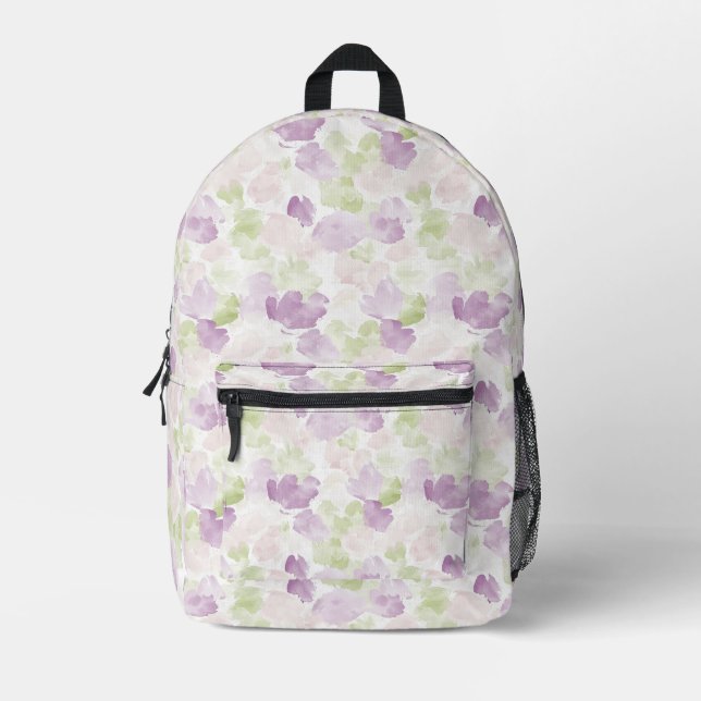 Chic Blue White Floral Printed Backpack (Front)