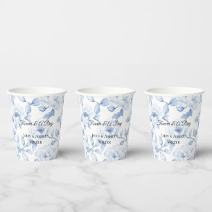 Chic Blue White Floral Wedding Paper Cups