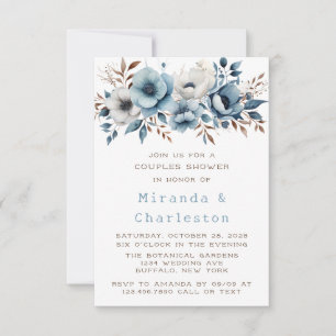 Chic Blue White Flower Wedding Couples Shower Invitation