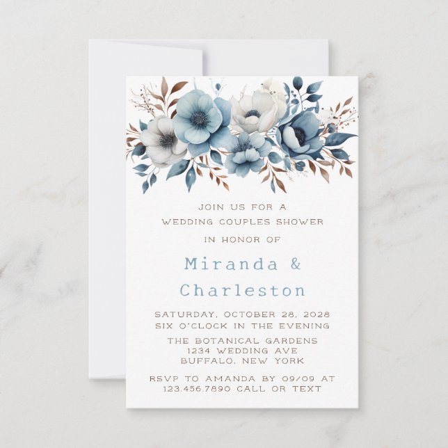 Chic Blue White Flower Wedding Couples Shower Invitation (Front)