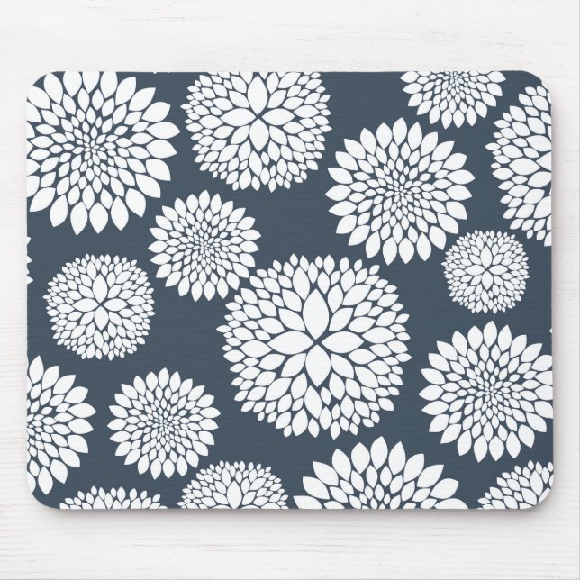 Chic Blue White Flowers Mouse Pad (Front)
