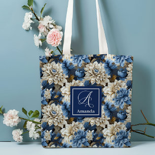 Chic Blue White Flowers Personalised Tote Bag