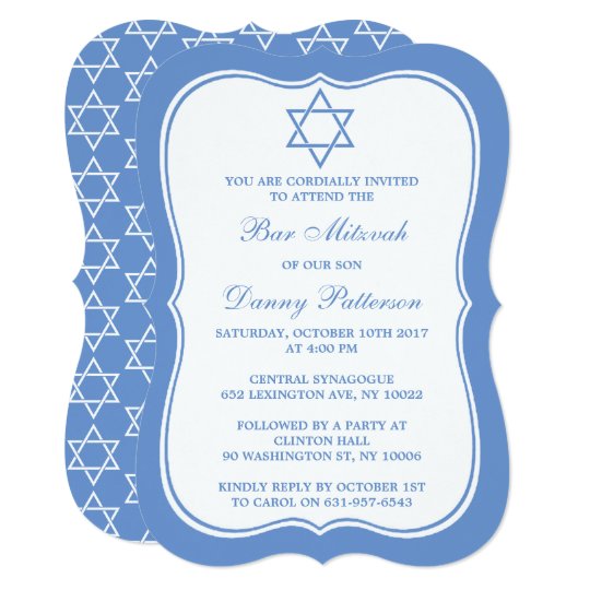 Chic Blue & White Jewish Star Of David Bar Mitzvah Card