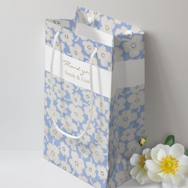 Chic Blue & White Petit Fleur Paper Napkin Small Gift Bag (Creator Uploaded)