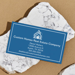 Chic Blue White Real Estate Company House Business Card