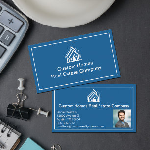 Chic Blue White Real Estate Company Realtor Photo Business Card