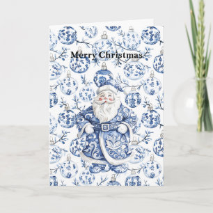 Chic Blue White Santa Christmas Card