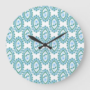 Chic Blue White Vintage Periwinkle Floral Pattern Large Clock