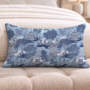 Chic Blue white willow chinoiserie cottage Lumbar Cushion