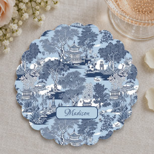 Chic Blue white willow chinoiserie cottage Paper Coaster