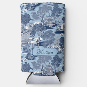 Chic Blue white willow chinoiserie cottage  Seltzer Can Cooler