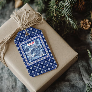 Chic Blue white willow chinoiserie toile monogram Gift Tags