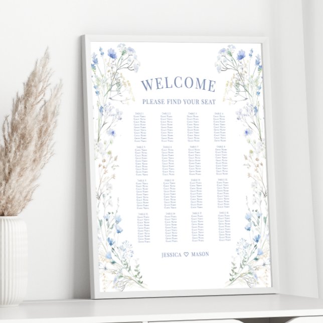Chic Blue Wildflower Meadow Wedding Seating Chart (Creator Uploaded)