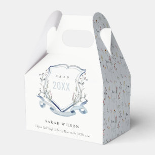 Chic Blue Wildflower Watercolor Crest Graduation  Favour Box