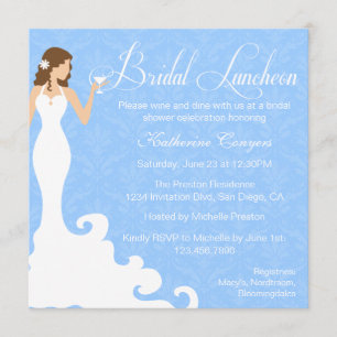 Chic Blue Wine Damask Bridal Luncheon Invitation