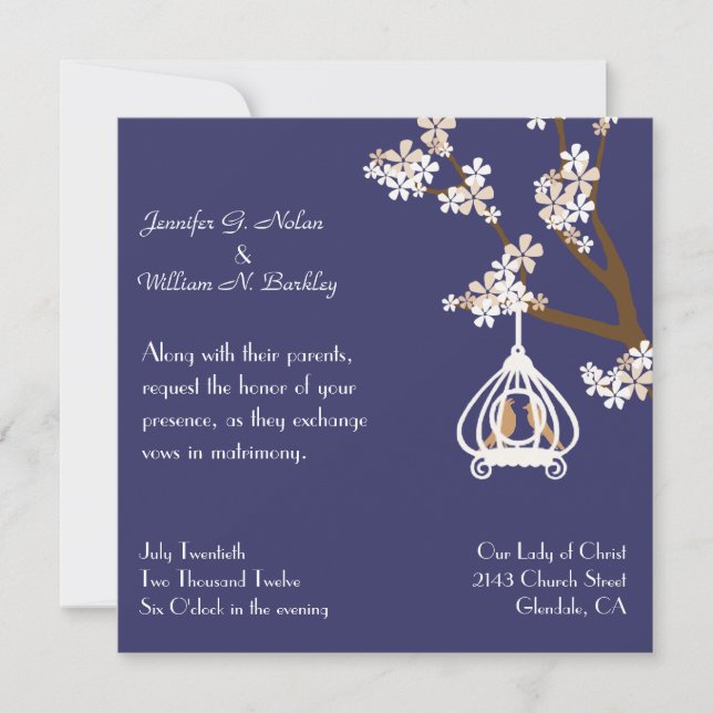 Chic Blue with Love Birds Wedding Invitation (Front)