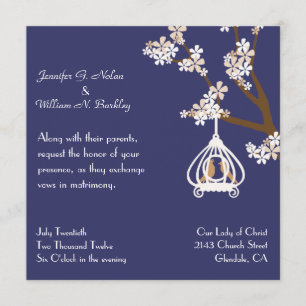 Chic Blue with Love Birds Wedding Invitation