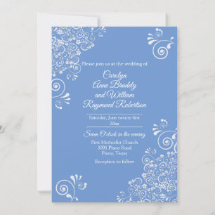 Chic Blue with White Flourishes Wedding Invitation