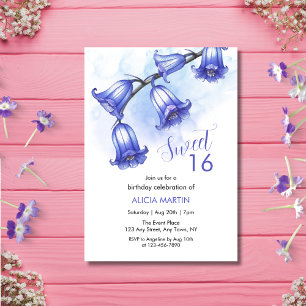 Chic Bluebell Flower Blossom 16th Birthday Invitation