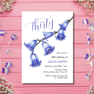 Chic Bluebell Flower Blossom 30th Birthday Invitation
