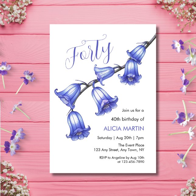 Chic Bluebell Flower Blossom 40th Birthday Invitation (Creator Uploaded)