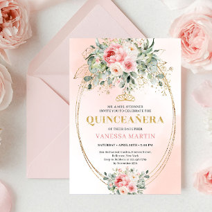 Chic Blush and Gold Boho Quinceañera Invitation