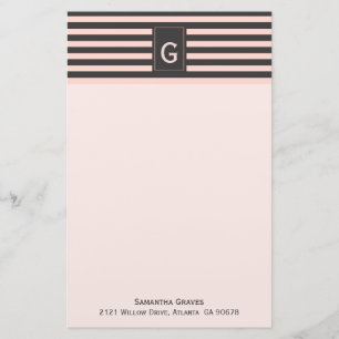 Chic Blush and Grey Monogrammed Stationery
