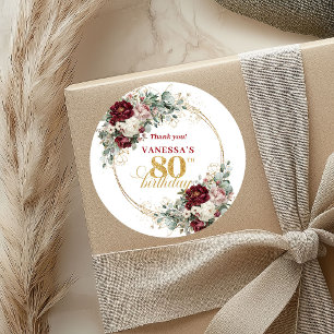 Chic Blush Burgundy 80th Birthday Stickers